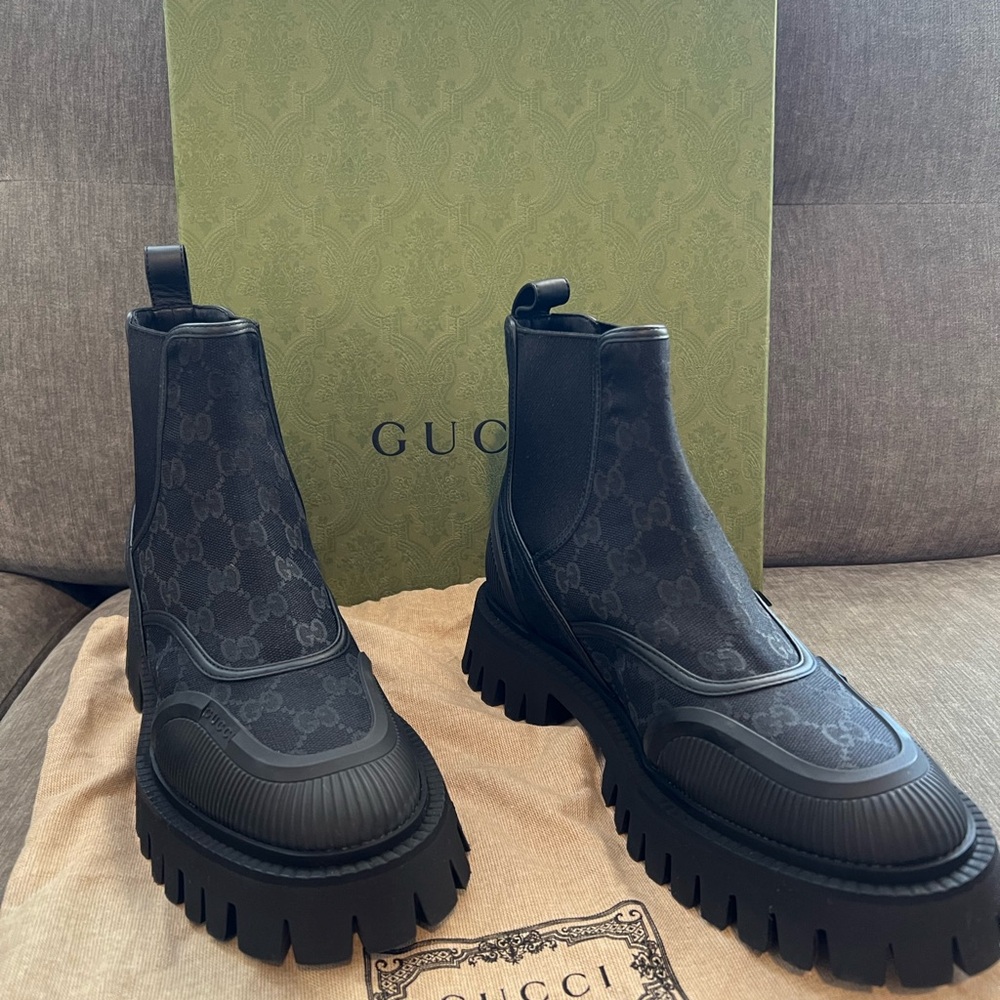 Gucci Black Monogram Chelsea Boots